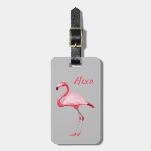 Personalized Cute Tropical Bird Flamingo Luggage Tag (Front Vertical)