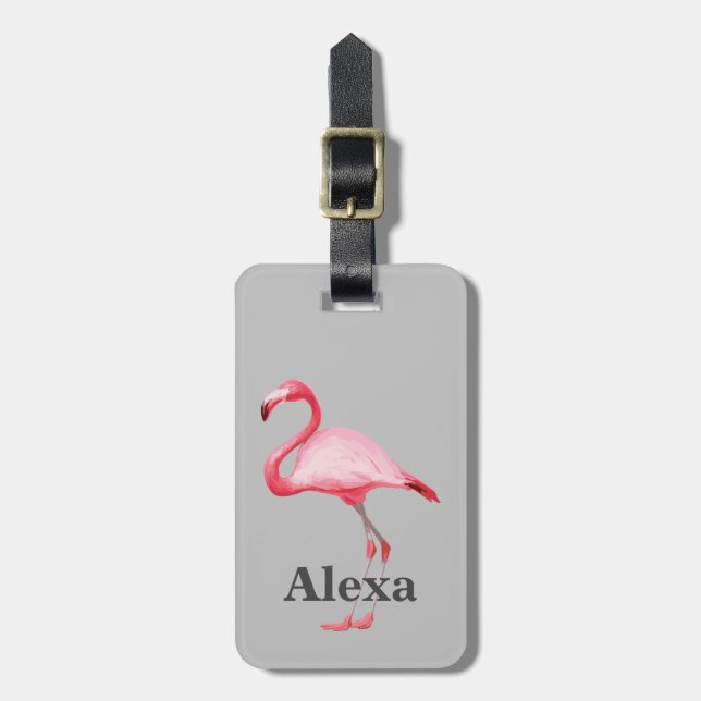Personalized Cute Tropical Bird Flamingo Luggage Tag (Front Vertical)