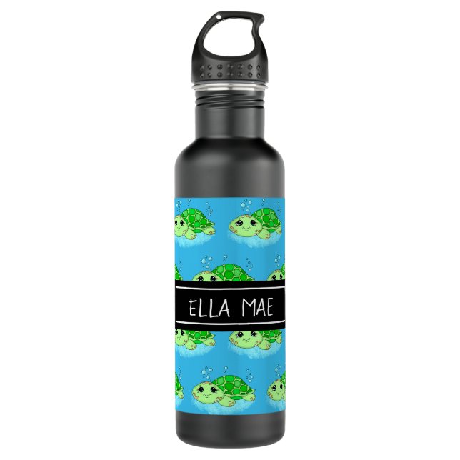 Personalized Cute Turtle Cartoon Name  710 Ml Water Bottle (Front)