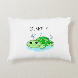 Personalized Cute Turtle Cartoon Name  Accent Pillow