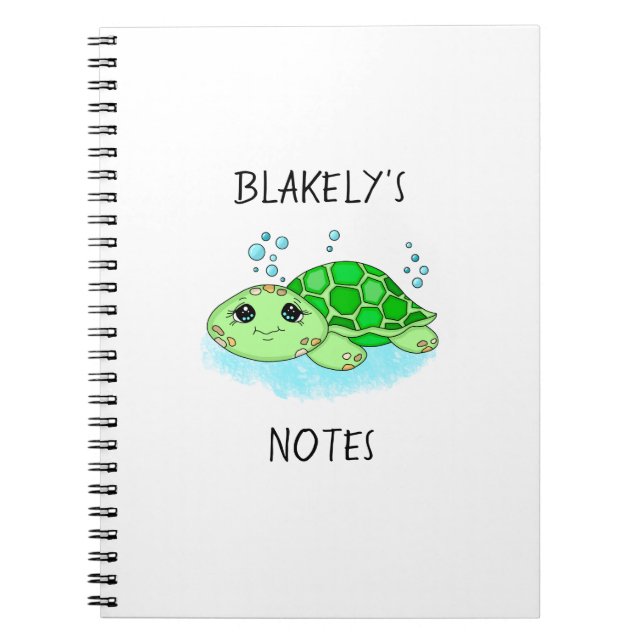 Personalized Cute Turtle Cartoon Name  Notebook (Front)