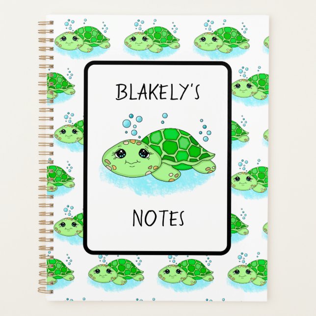 Personalized Cute Turtle Cartoon Name  Planner (Front)