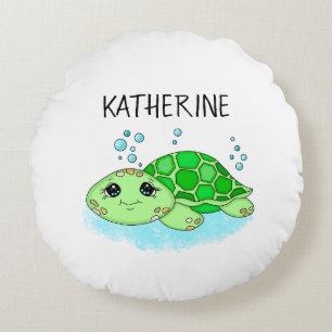 Personalized Cute Turtle Cartoon Name  Round Pillow