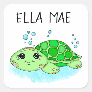 Personalized Cute Turtle Cartoon Name  Square Sticker