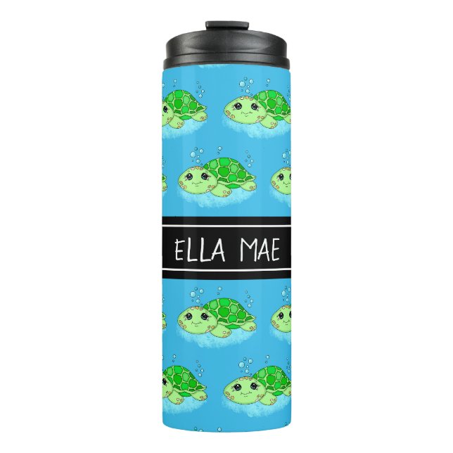 Personalized Cute Turtle Cartoon Name  Thermal Tumbler (Front)