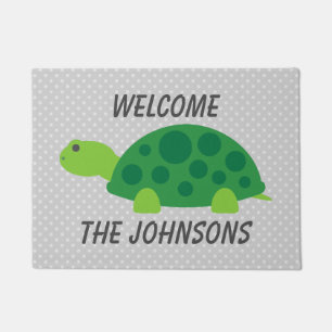 Personalized cute turtle polkadot welcome door mat