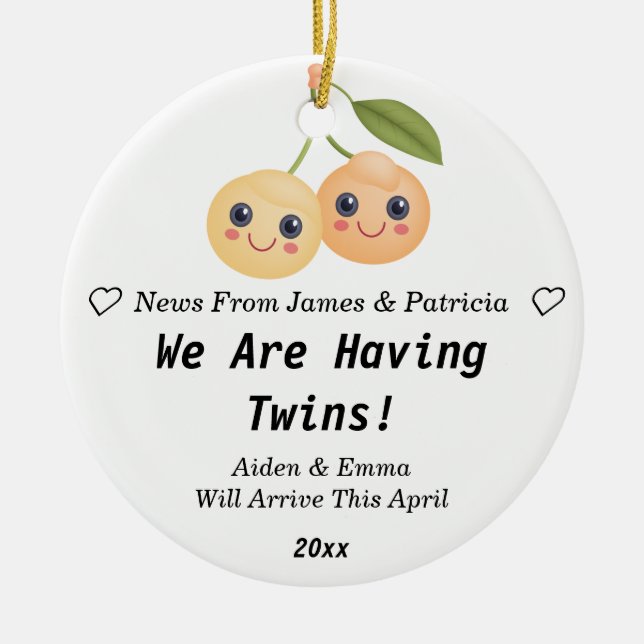 Personalized Cute Twins Pregnancy Announcement Cer Ceramic Ornament (Front)