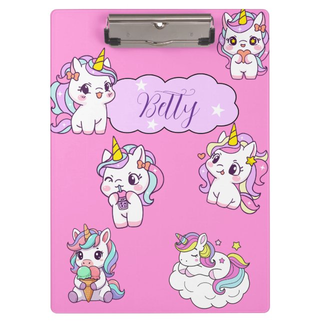 Personalized Cute Unicorn  Clipboard (Front)