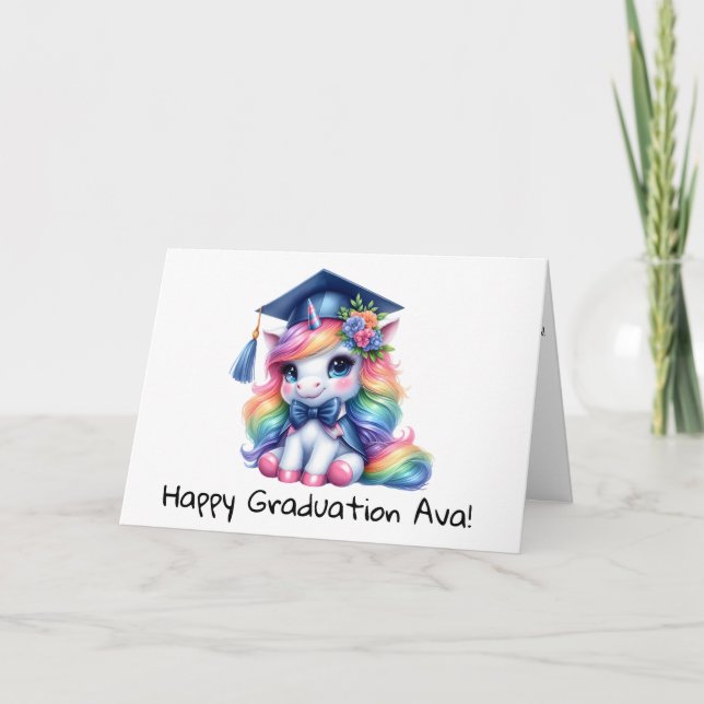 Personalized Cute Unicorn Kindergarten Graduation  Card (Front)