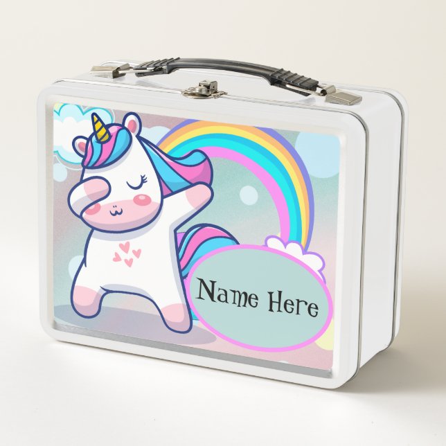 Personalized Cute Unicorn Metal Lunch Box (Front)
