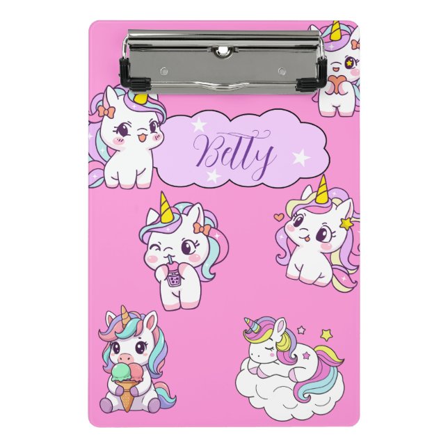Personalized Cute Unicorn  Mini Clipboard (Front)