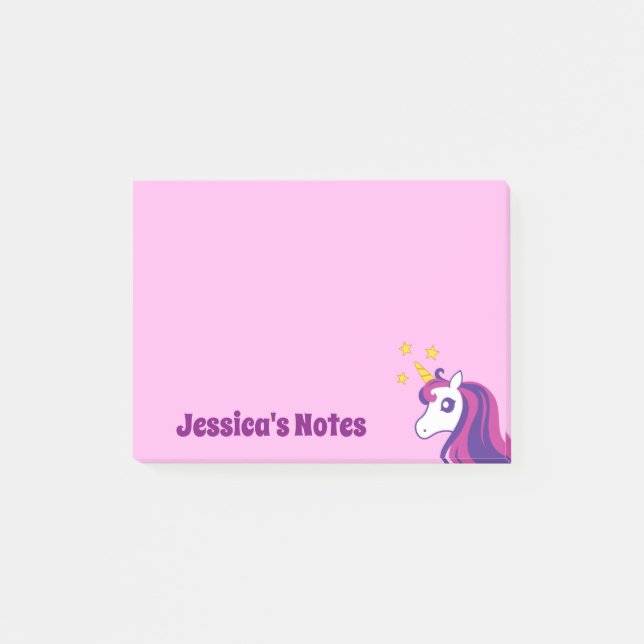 Personalized cute unicorn pink Post-it® notes (Front)