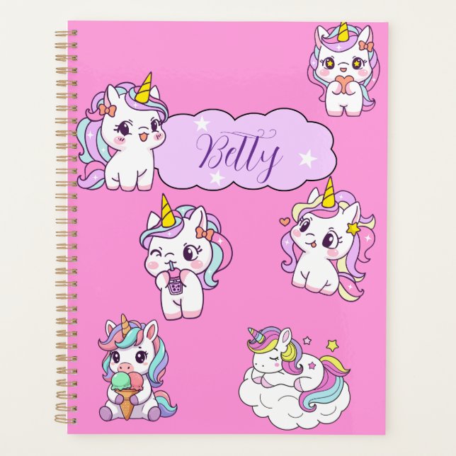 Personalized Cute Unicorn  Planner (Front)