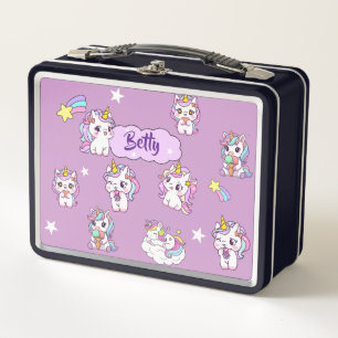Personalized Cute Unicorn Purple Metal Lunch Box