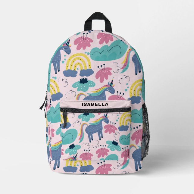 Personalized Cute Unicorn Rainbow Pattern  Printed Backpack (Front)