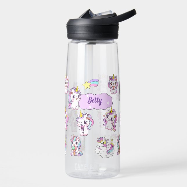 Personalized Cute Unicorn Water Bottle (Left)
