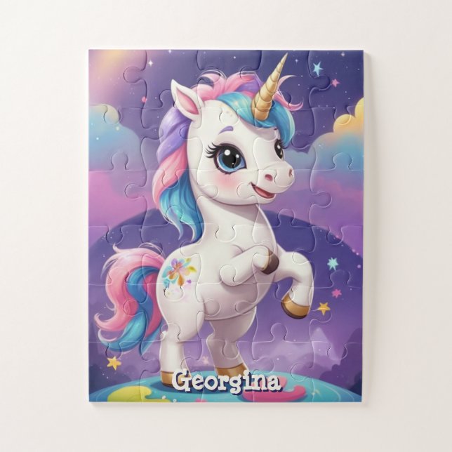 Personalized Cute Unicorn with Name Jigsaw Puzzle (Vertical)