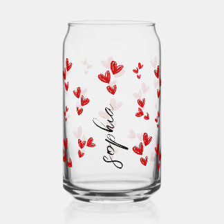 personalized cute Valentine gift - red hearts Can Glass