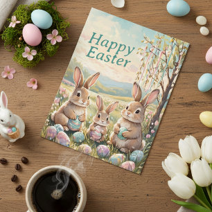 Personalized Cute Vintage Bunnies And Easter Eggs Postcard