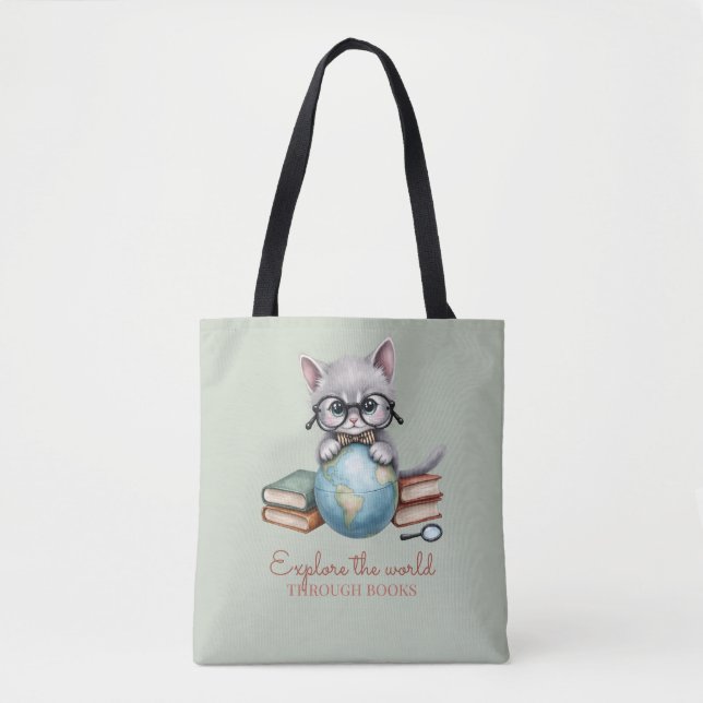 Personalized Cute "Wander Cat"  Tote Bag (Front)