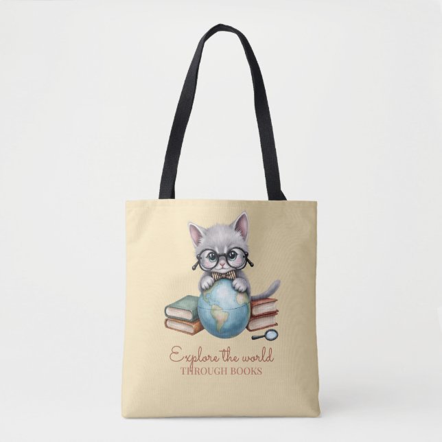 Personalized Cute "Wander Cat"  Tote Bag (Front)