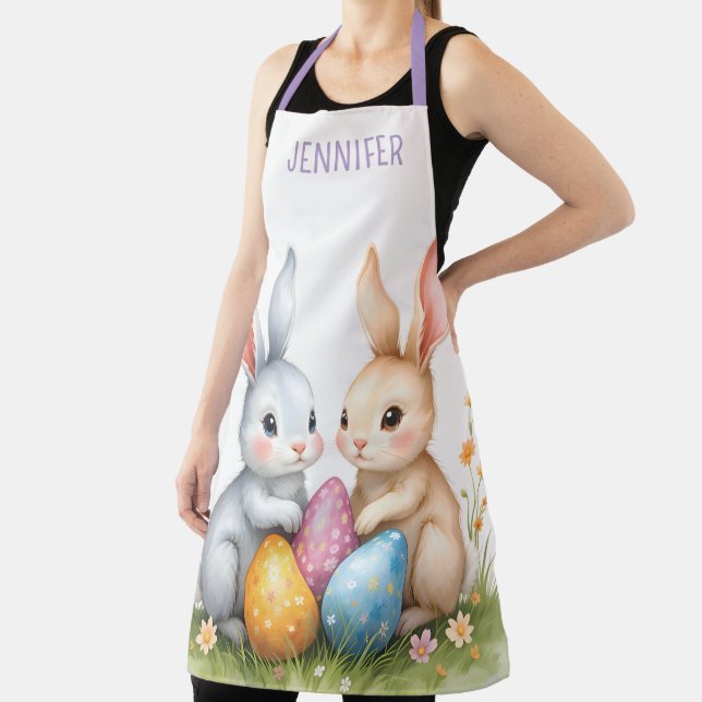 Personalized Cute Watercolor Easter Bunnies Apron (Insitu)