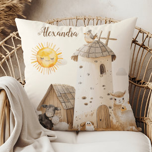 Personalized Cute Watercolor Farm Animals  Throw Pillow