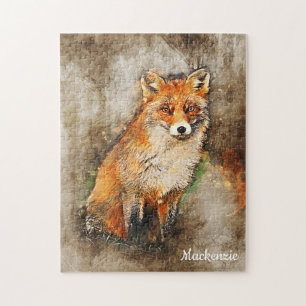Personalized Cute Watercolor Fox Art Jigsaw Puzzle