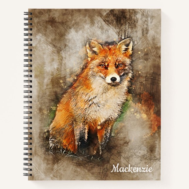 Personalized Cute Watercolor Fox Notebook (Front)