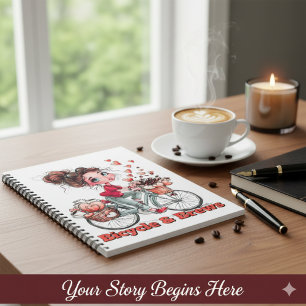 Personalized Cute Watercolor Girl Bicycle & Brews  Notebook