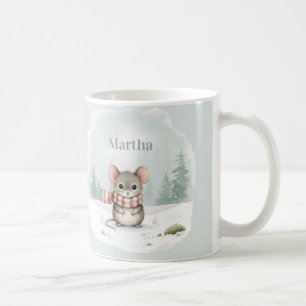Personalized Cute Watercolor Mouse Winter Coffee Mug