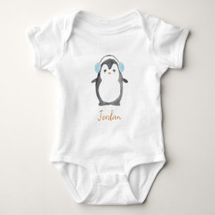 Personalized cute watercolor penguin baby bodysuit