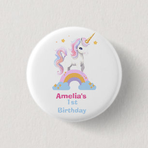 Personalized Cute Watercolor Rainbow Unicorn  1 Inch Round Button