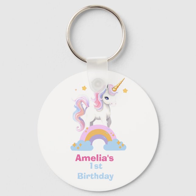 Personalized Cute Watercolor Rainbow Unicorn  Keychain (Front)