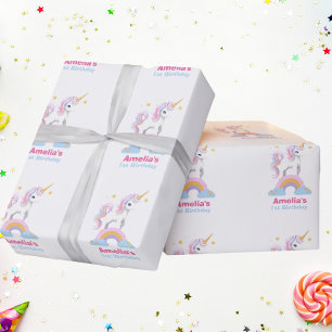 Personalized Cute Watercolor Rainbow Unicorn  Wrapping Paper
