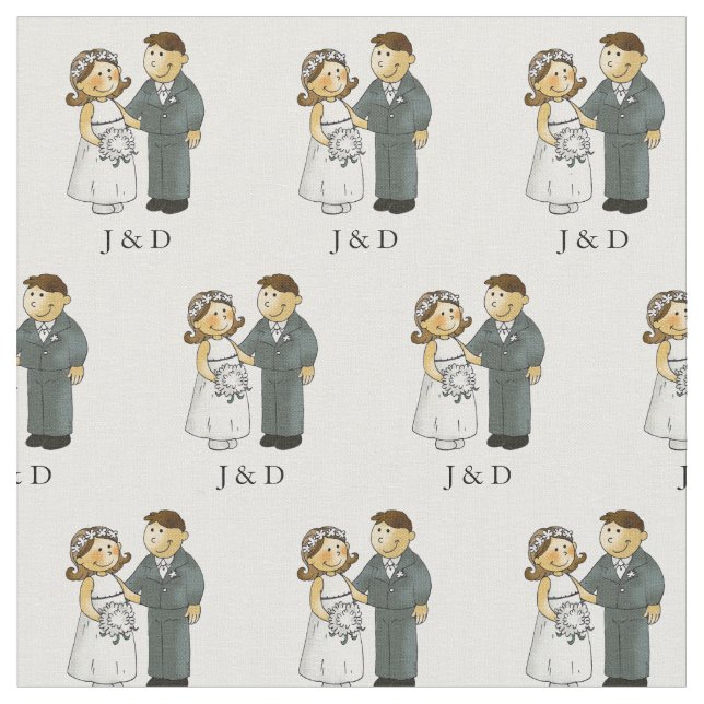 personalized cute wedding couple bride & groom fabric (Close Up)