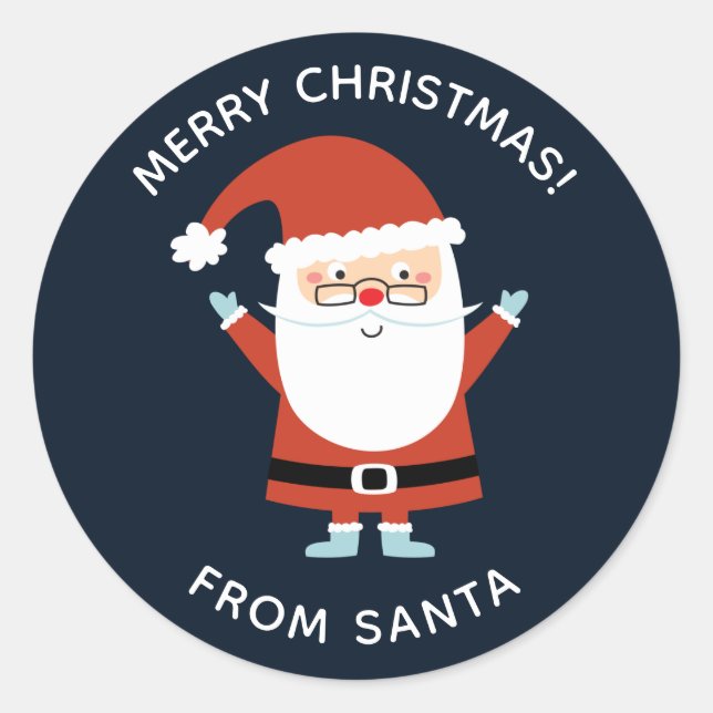 Personalized Cute Whimsical Christmas Santa Classic Round Sticker (Front)