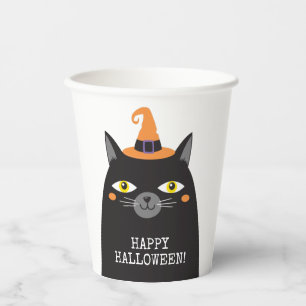 Personalized Cute Whimsical Halloween Black Cat Paper Cups
