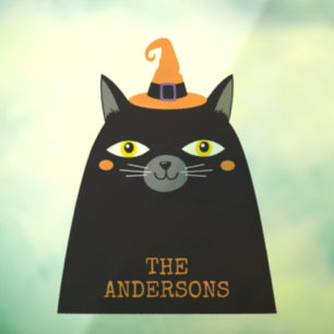 Personalized Cute Whimsical Halloween Black Cat  Window Cling