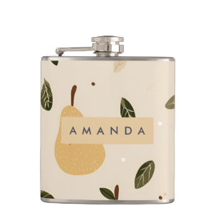 Personalized Cute Whimsical Pear Pattern Hip Flask