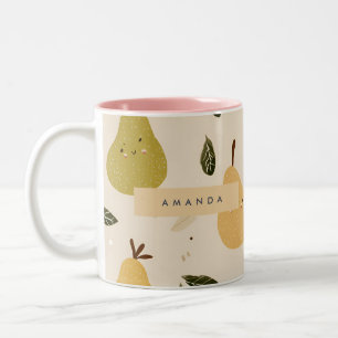 Personalized Cute Whimsical Pear Pattern Two-Tone Coffee Mug