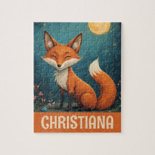 Personalized Cute Whimsical Sitting Fox Jigsaw Puzzle