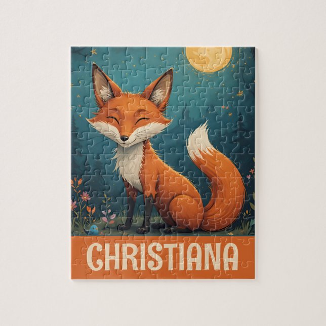 Personalized Cute Whimsical Sitting Fox Jigsaw Puzzle (Vertical)