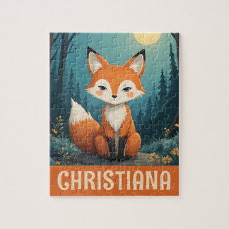 Personalized Cute Whimsical Sitting Fox Jigsaw Puzzle