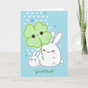 Personalized - Cute white bunny with kawaii clover Card