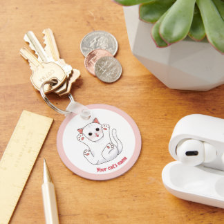 Personalized Cute White Cat Lover Keychain