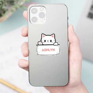 Personalized Cute White Cat Name Sticker
