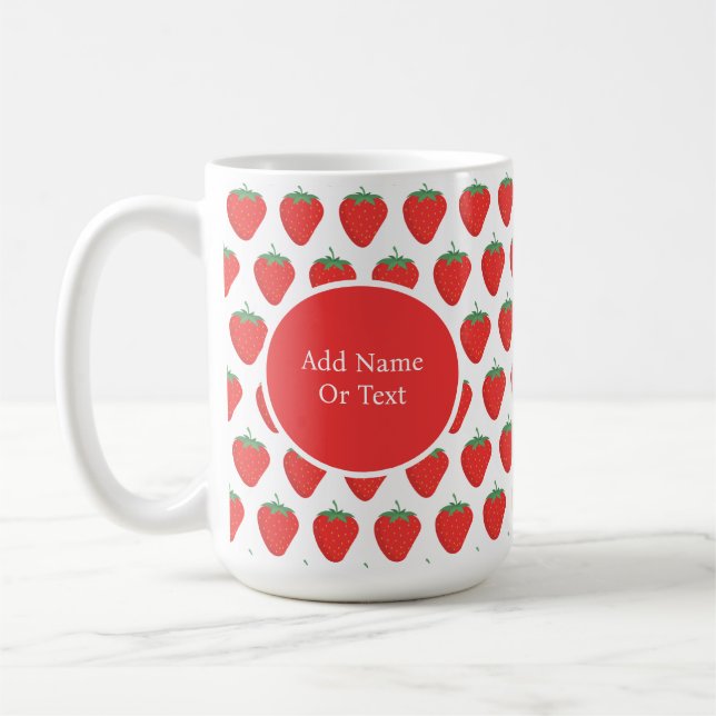 Personalized Cute White & Red Strawberry Pattern Coffee Mug (Left)