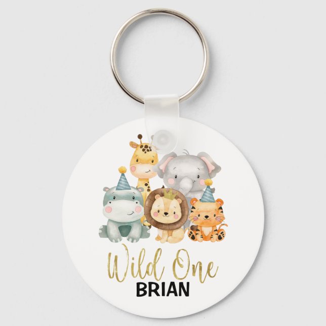 Personalized Cute Wild One Safari Animals Key Ring (Front)