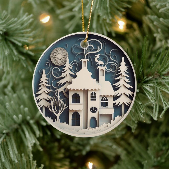Personalized Cute Winter Christmas Ceramic Ornament (Tree)